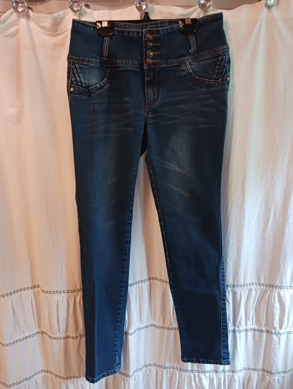 M Michel Blue Jeans Womens 13 Stretch Faux Pockets Cute Details